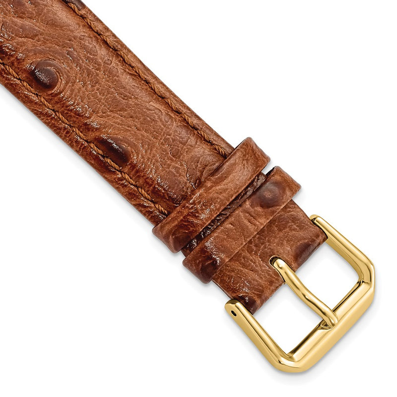 18mm Brown Ostrich Grain Leather Gold-tone Buckle Watch Band