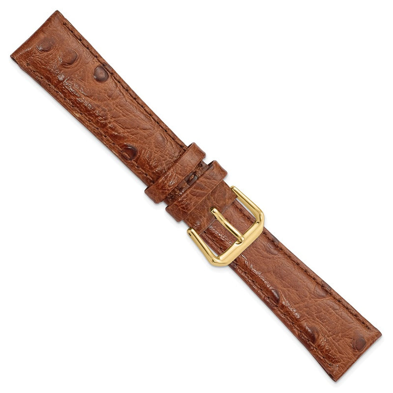 19mm Brown Ostrich Grain Leather Gold-tone Buckle Watch Band