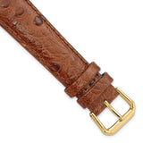 19mm Brown Ostrich Grain Leather Gold-tone Buckle Watch Band