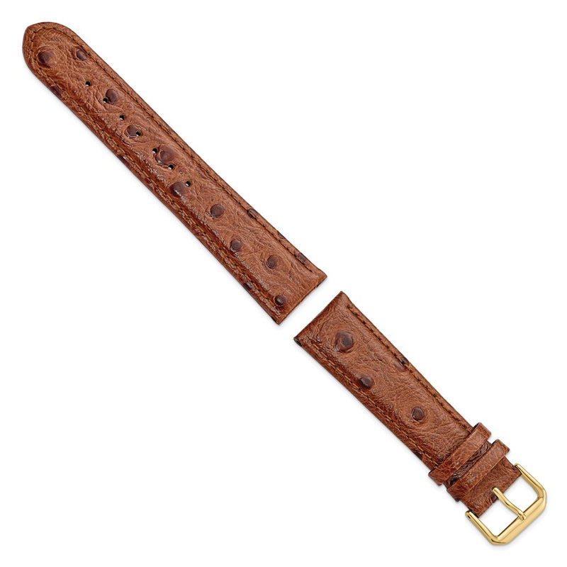 20mm Brown Ostrich Grain Leather Gold-tone Buckle Watch Band