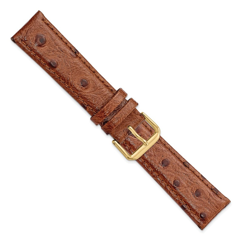 20mm Brown Ostrich Grain Leather Gold-tone Buckle Watch Band