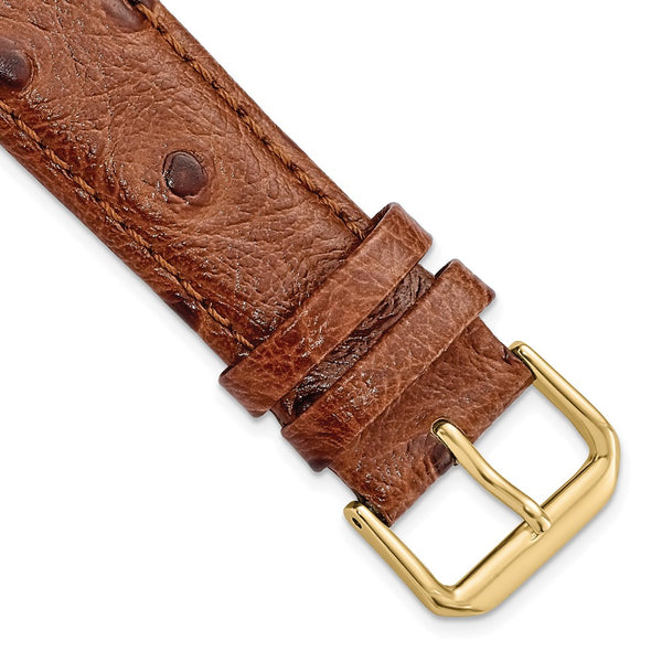 20mm Brown Ostrich Grain Leather Gold-tone Buckle Watch Band