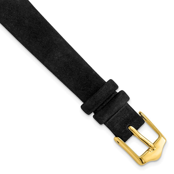 12mm Black Suede Flat Leather Gold-tone Buckle Watch Band