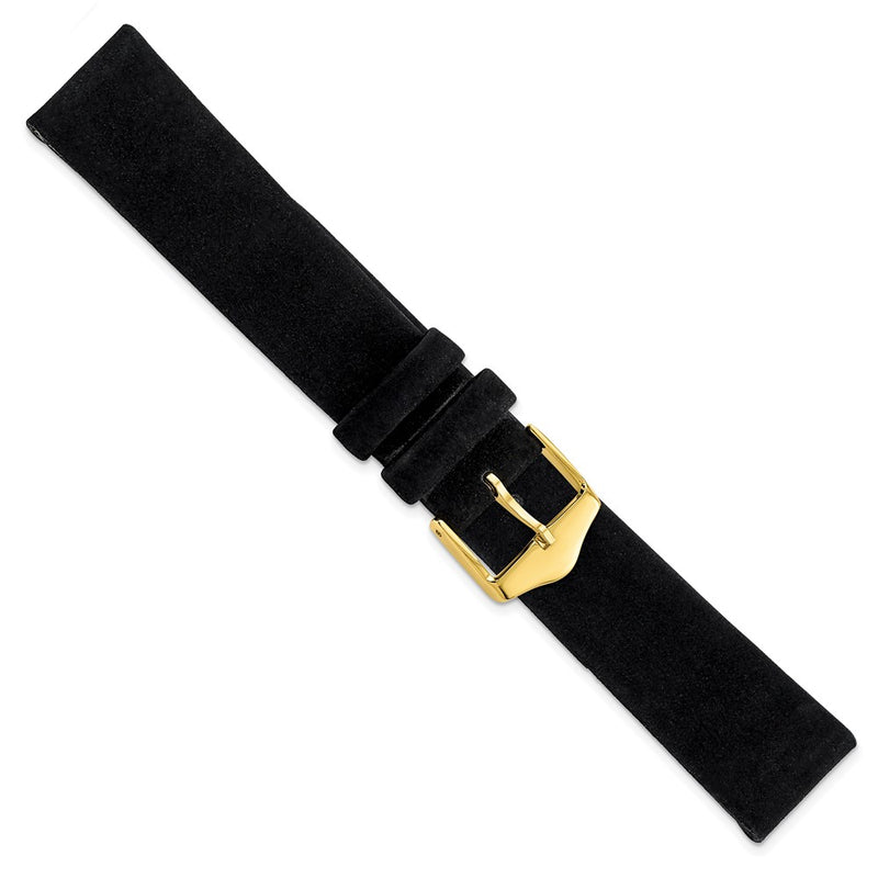 18mm Black Suede Flat Leather Gold-tone Buckle Watch Band