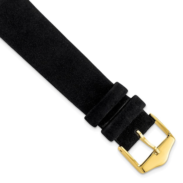 18mm Black Suede Flat Leather Gold-tone Buckle Watch Band