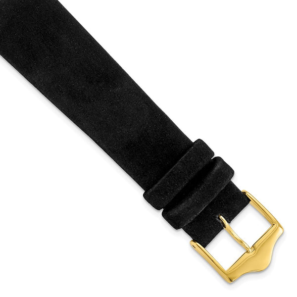 19mm Black Suede Flat Leather Gold-tone Buckle Watch Band