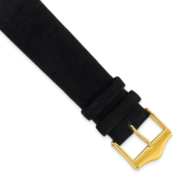 20mm Black Suede Flat Leather Gold-tone Buckle Watch Band