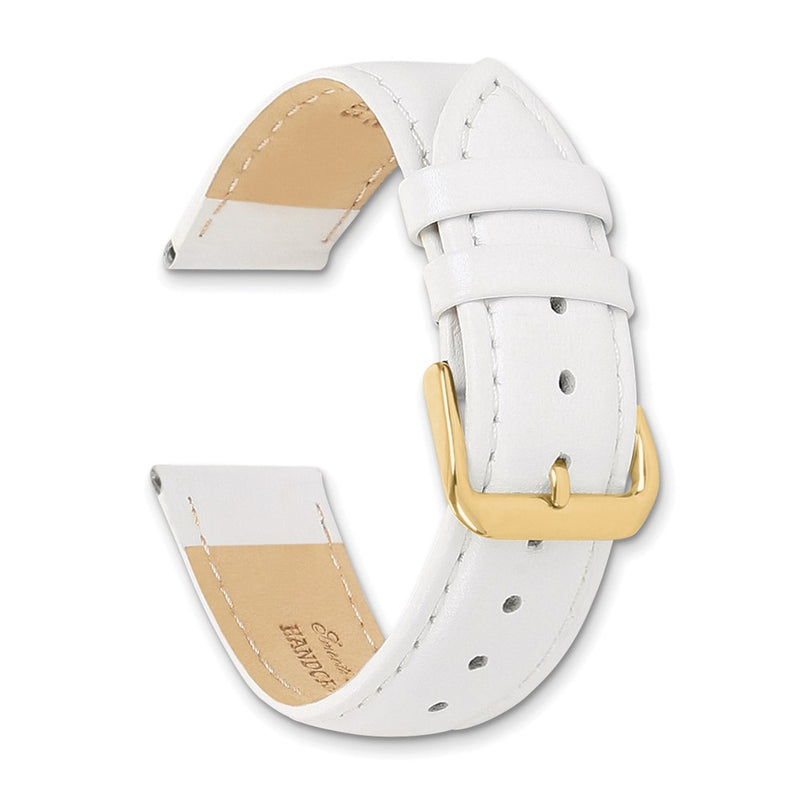 15mm White Smooth Leather Gold-tone Buckle Watch Band