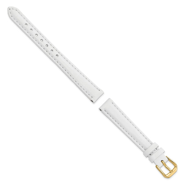 12mm White Smooth Leather Gold-tone Buckle Watch Band