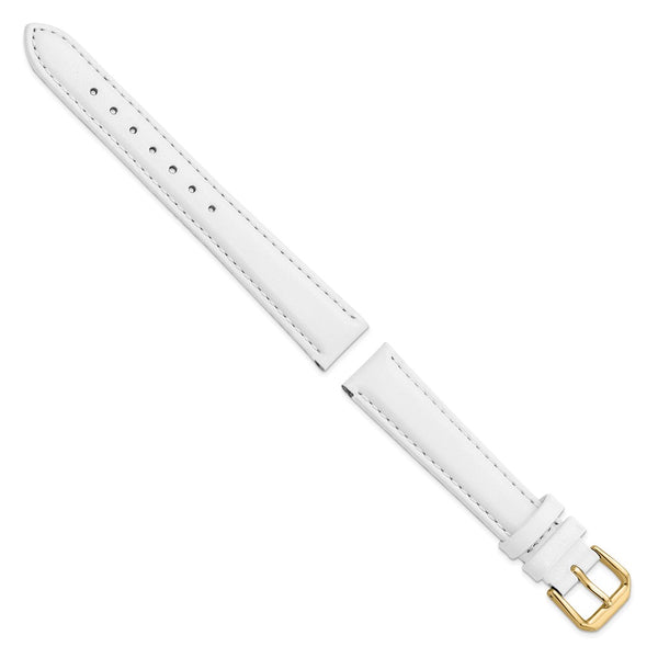 14mm White Smooth Leather Gold-tone Buckle Watch Band