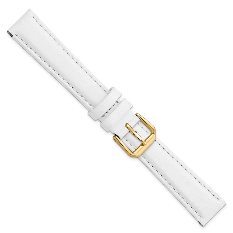 14mm White Smooth Leather Gold-tone Buckle Watch Band