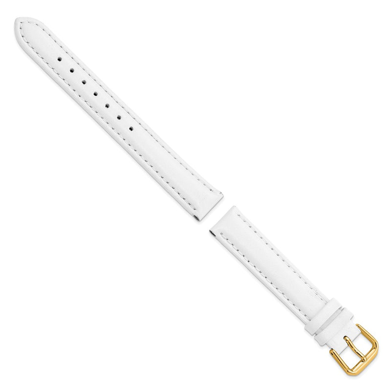 15mm White Smooth Leather Gold-tone Buckle Watch Band