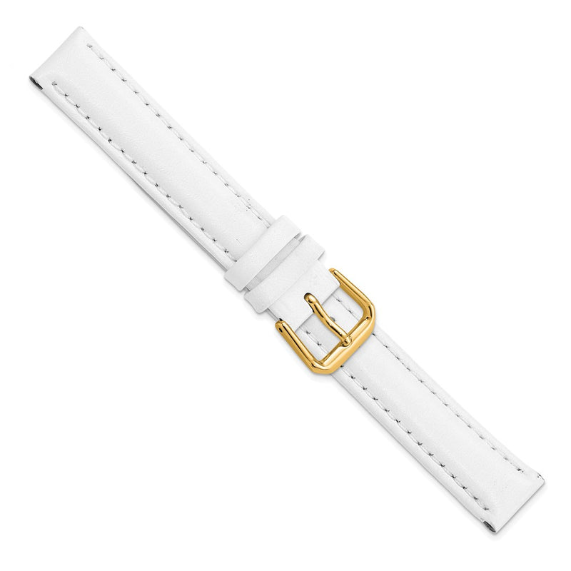 DeBeer 15mm White Smooth Leather with Gold-tone Buckle 7.5 inch Watch Band