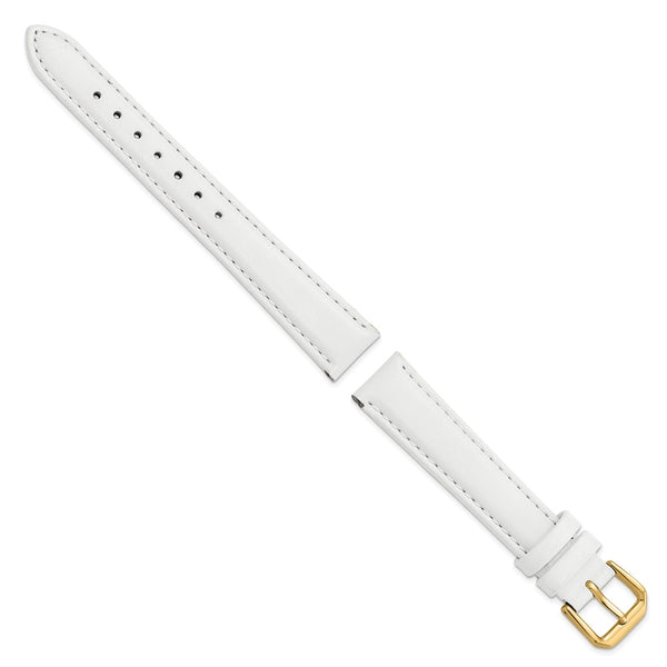 DeBeer 16mm White Smooth Leather with Gold-tone Buckle 7.5 inch Watch Band