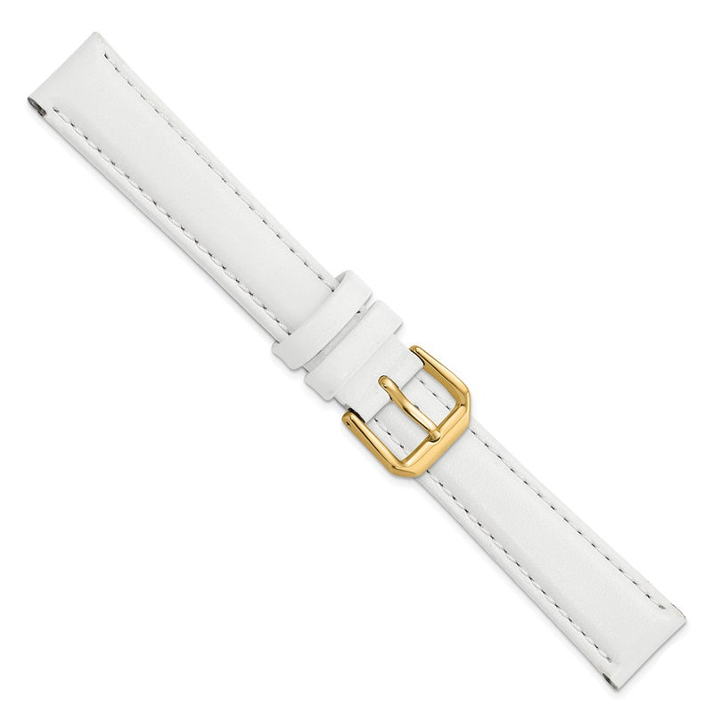 16mm White Smooth Leather Gold-tone Buckle Watch Band