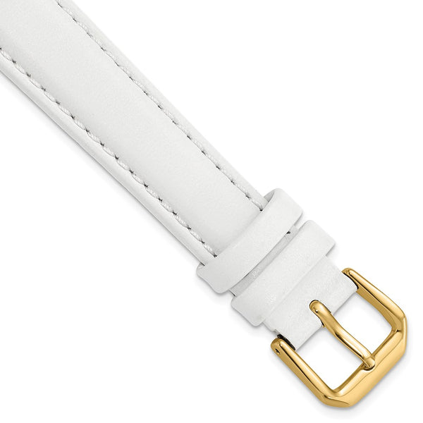 DeBeer 16mm White Smooth Leather with Gold-tone Buckle 7.5 inch Watch Band