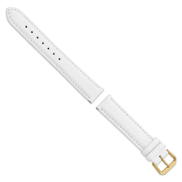 17mm White Smooth Leather Gold-tone Buckle Watch Band