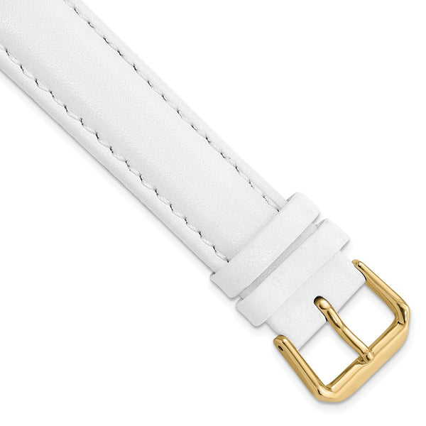 17mm White Smooth Leather Gold-tone Buckle Watch Band