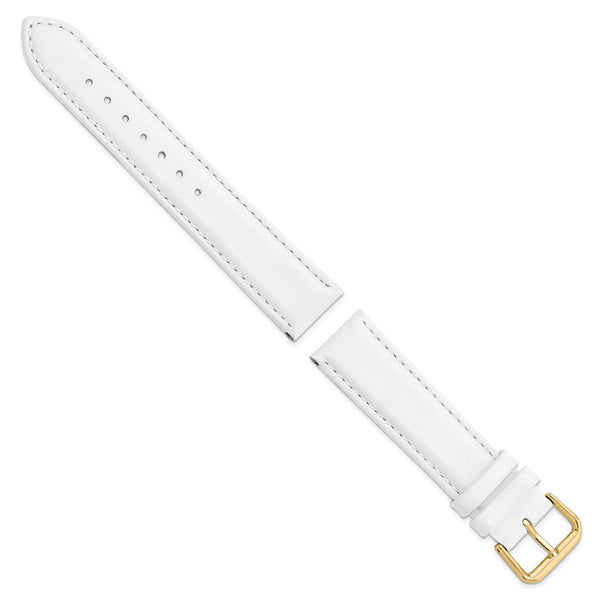 19mm White Smooth Leather Gold-tone Buckle Watch Band