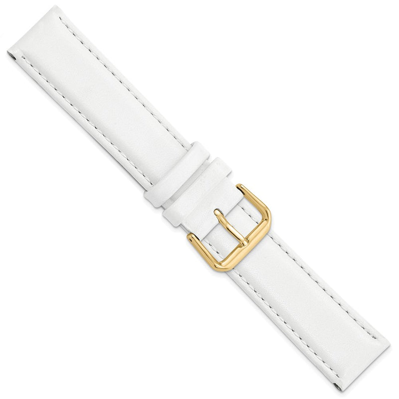 DeBeer 19mm White Smooth Leather with Gold-tone Buckle 7.5 inch Watch Band