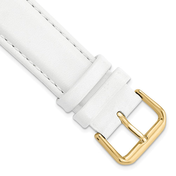 19mm White Smooth Leather Gold-tone Buckle Watch Band