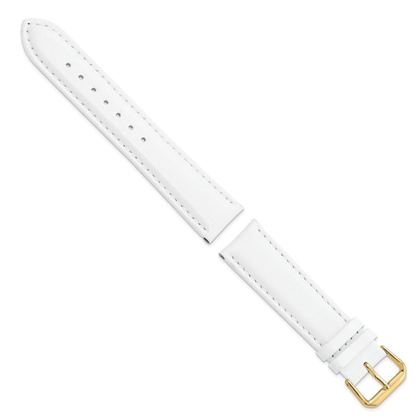 20mm White Smooth Leather Gold-tone Buckle Watch Band