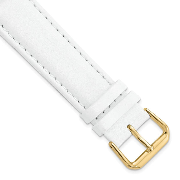 20mm White Smooth Leather Gold-tone Buckle Watch Band