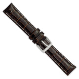 18mm Brown Crocodile Grain Chrono White Stitch Silver-tone Bkle Watch Band