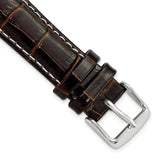 18mm Brown Crocodile Grain Chrono White Stitch Silver-tone Bkle Watch Band