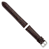 20mm Brown Crocodile White Stitch Silver-tone Bkle Watch Band