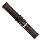 20mm Brown Crocodile White Stitch Silver-tone Bkle Watch Band