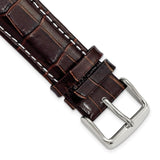 20mm Brown Crocodile White Stitch Silver-tone Bkle Watch Band