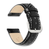 DeBeer 20mm Black Crocodile Grain Chronograph Leather with White Stitching and Sliver-tone Buckle 7.5 inch Watch Band