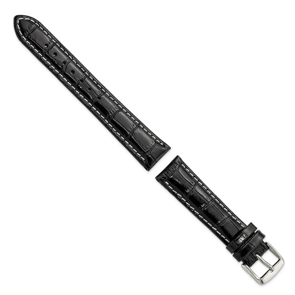 18mm Black Crocodile Grain Chrono White Stitch Silver-tone Bkl Watch Ban