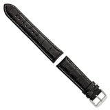 DeBeer 22mm Black Crocodile Grain Chronograph Leather with White Stitching and Sliver-tone Buckle 7.5 inch Watch Band