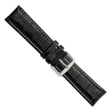 DeBeer 22mm Black Crocodile Grain Chronograph Leather with White Stitching and Sliver-tone Buckle 7.5 inch Watch Band