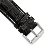 DeBeer 22mm Black Crocodile Grain Chronograph Leather with White Stitching and Sliver-tone Buckle 7.5 inch Watch Band