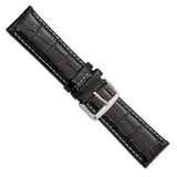DeBeer 24mm Black Crocodile Grain Chronograph Leather with White Stitching and Sliver-tone Buckle 7.5 inch Watch Band