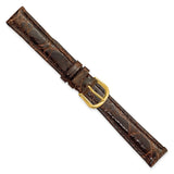 DeBeer 14mm Dark Brown Genuine Caiman Leather with Gold-tone Buckle 6.75 inch Watch Band