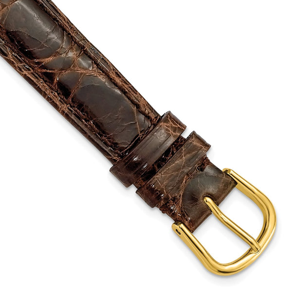 14mm Dark Brown Genuine Caiman Crocodile Gold-tone Buckle Watch Band