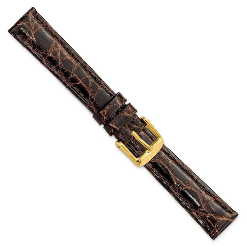 DeBeer 16mm Dark Brown Genuine Caiman Leather with Gold-tone Buckle 7.5 inch Watch Band