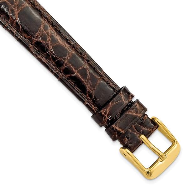 16mm Dark Brown Genuine Caiman Crocodile Gold-tone Buckle Watch Band