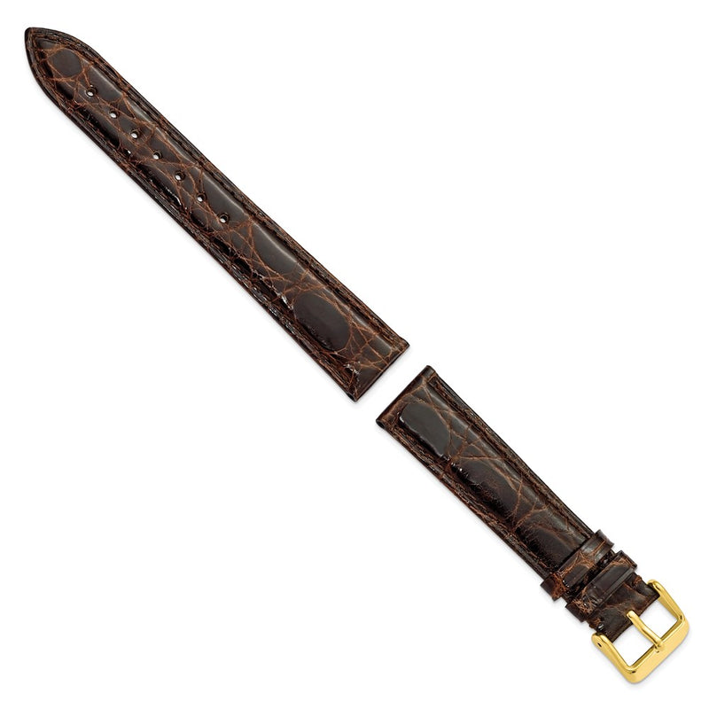 18mm Dark Brown Genuine Caiman Crocodile Gold-tone Buckle Watch Band