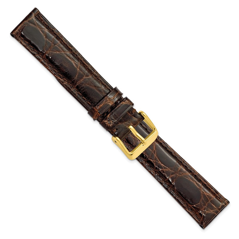 18mm Dark Brown Genuine Caiman Crocodile Gold-tone Buckle Watch Band