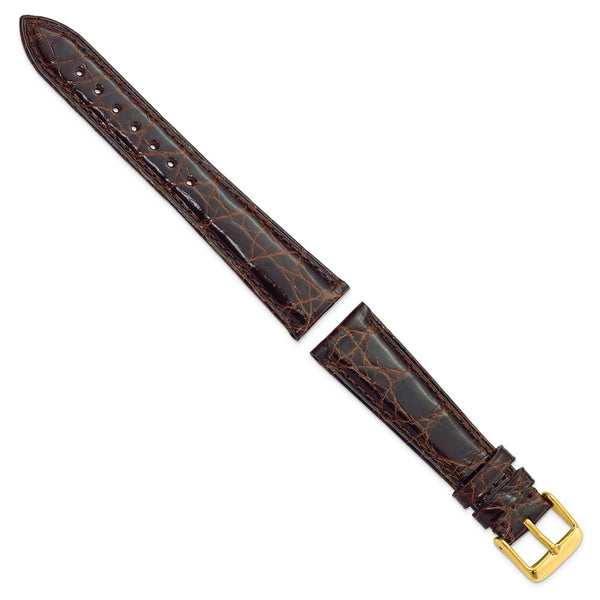 20mm Dark Brown Genuine Caiman Crocodile Gold-tone Buckle Watch Band