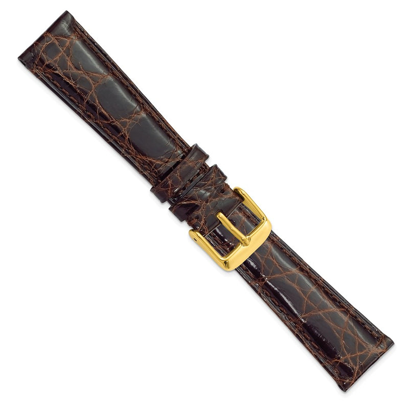 20mm Dark Brown Genuine Caiman Crocodile Gold-tone Buckle Watch Band