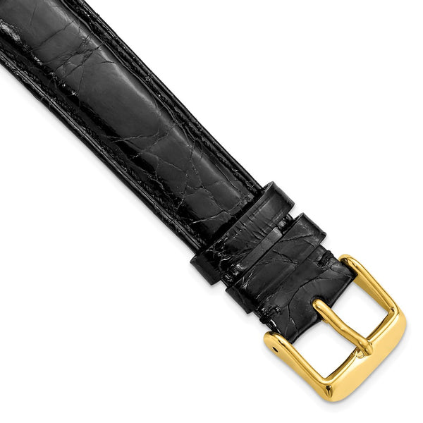 18mm Black Genuine Caiman Crocodile Gold-tone Buckle Watch Band