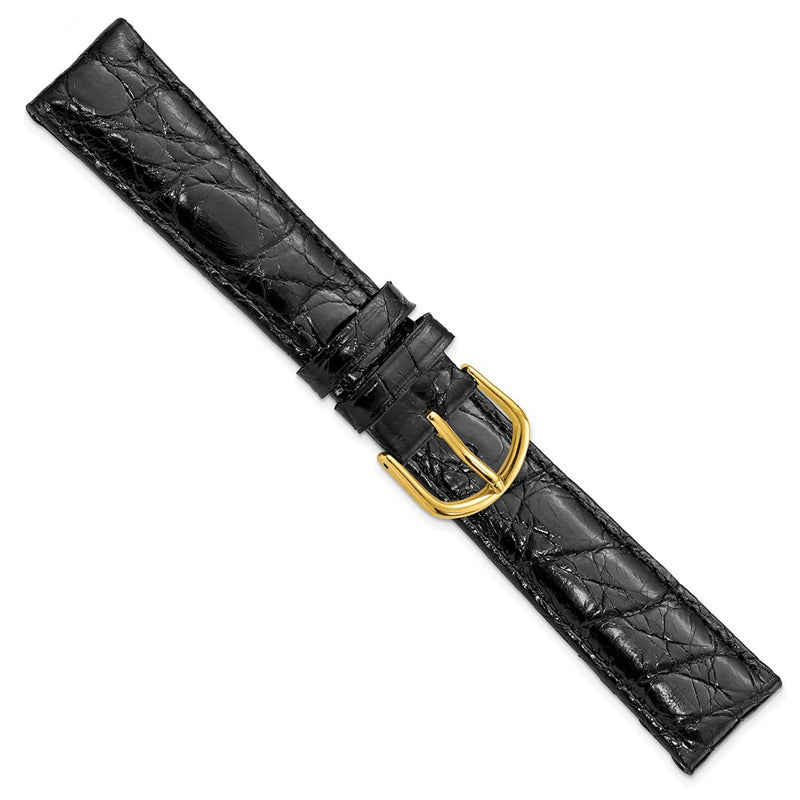 19mm Black Genuine Caiman Crocodile Gold-tone Buckle Watch Band