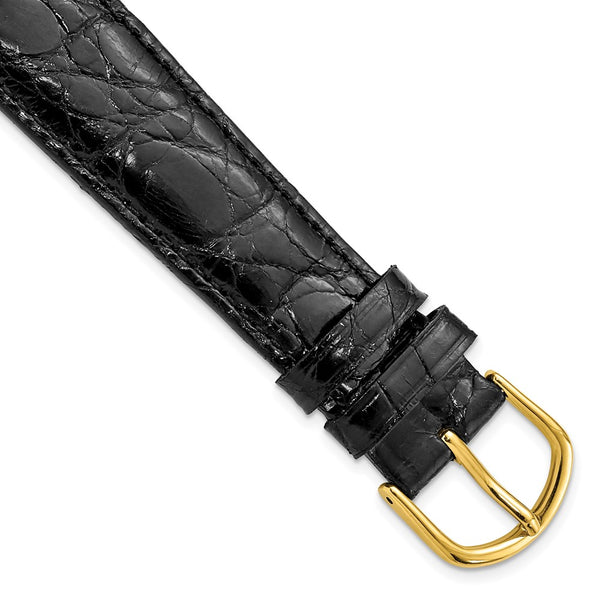 19mm Black Genuine Caiman Crocodile Gold-tone Buckle Watch Band