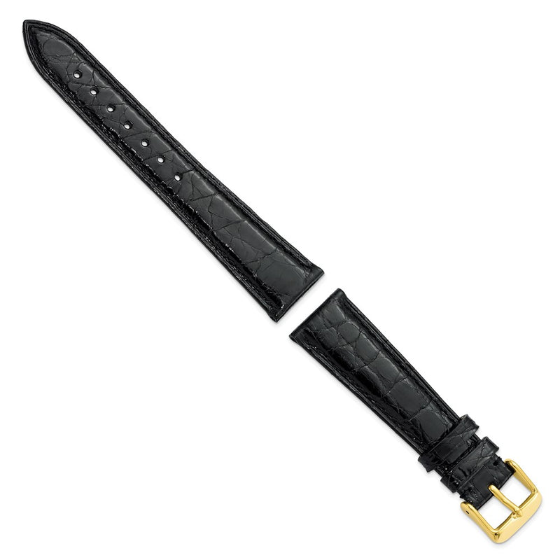 20mm Black Genuine Caiman Crocodile Gold-tone Buckle Watch Band